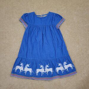 Mini Boden Unicorn Appliqué Dress Girls 7–8 Blue Corduroy Whimsical cottagecore